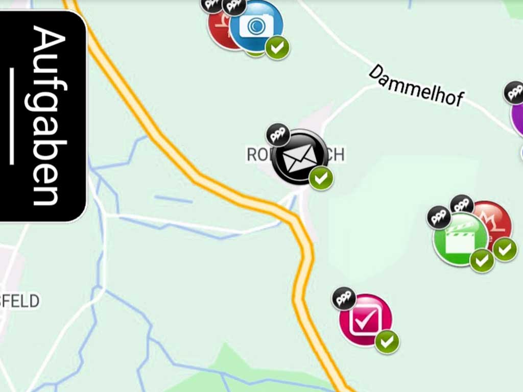 Karte mit Aufgabenbereichen der Exit Bounds Outdoor Escape Games